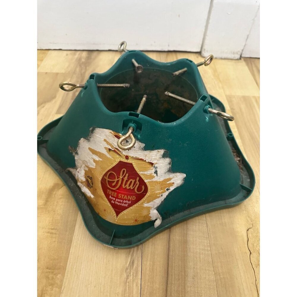 Vintage Green Star Christmas Tree Stand with Adjustable Bolts